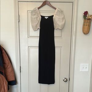 Elegant Black Dress with Cream Puff Sleeves